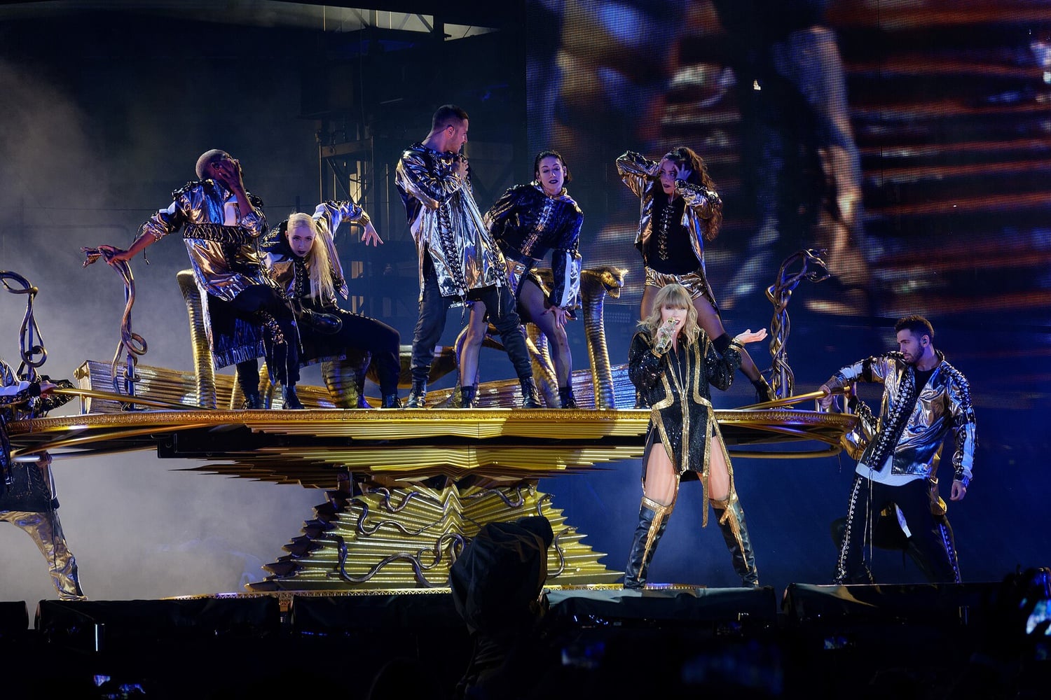 Taylor Swift performing "Look What You Made Me Do" on her Eras Tour this summer.