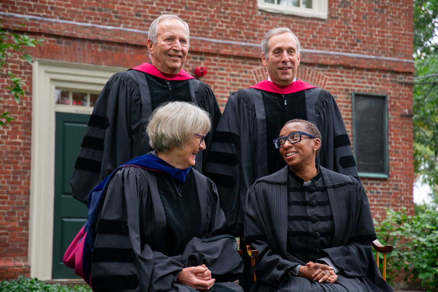 Harvard's past four presidents — Claudine Gay, Lawrence S. Bacow, Drew Gilpin Faust, and Lawrence H. Summers — pictured together at Gay's inauguration in September. Goodheart served as a senior advisor to each.