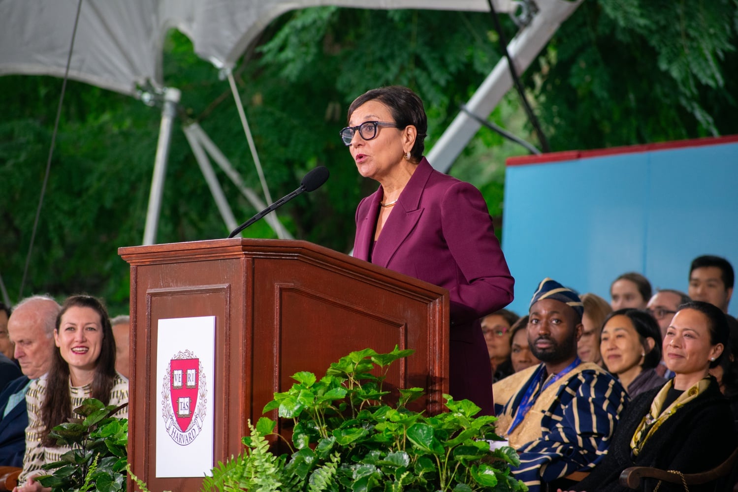 Harvard Corporation Senior Fellow Penny S. Pritzker ’81 delivered opening remarks at the inauguration of University President Claudine Gay.