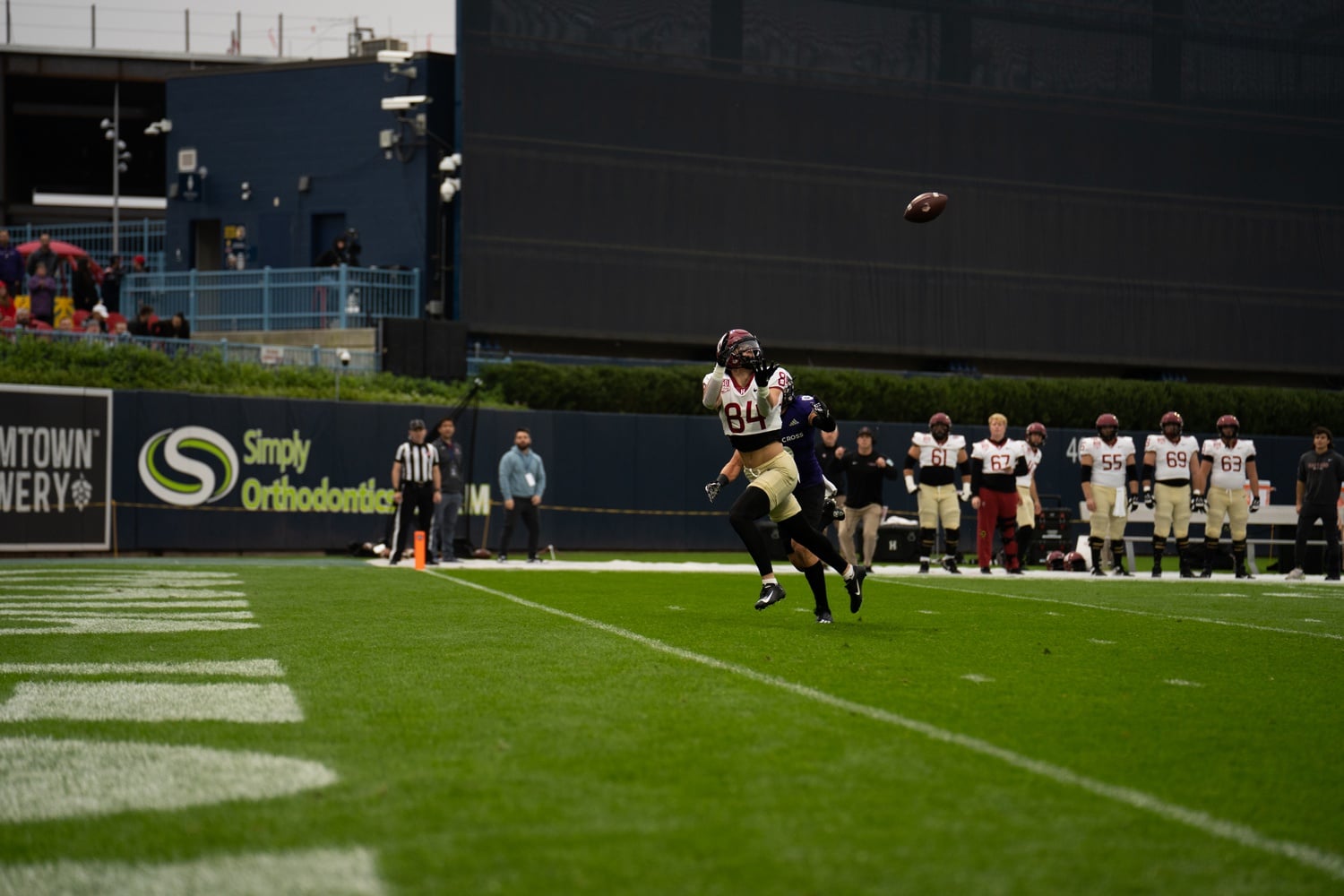 Sophomore wide receiver Dean Boyd reels in a touchdown pass on September 30 against Holy Cross.