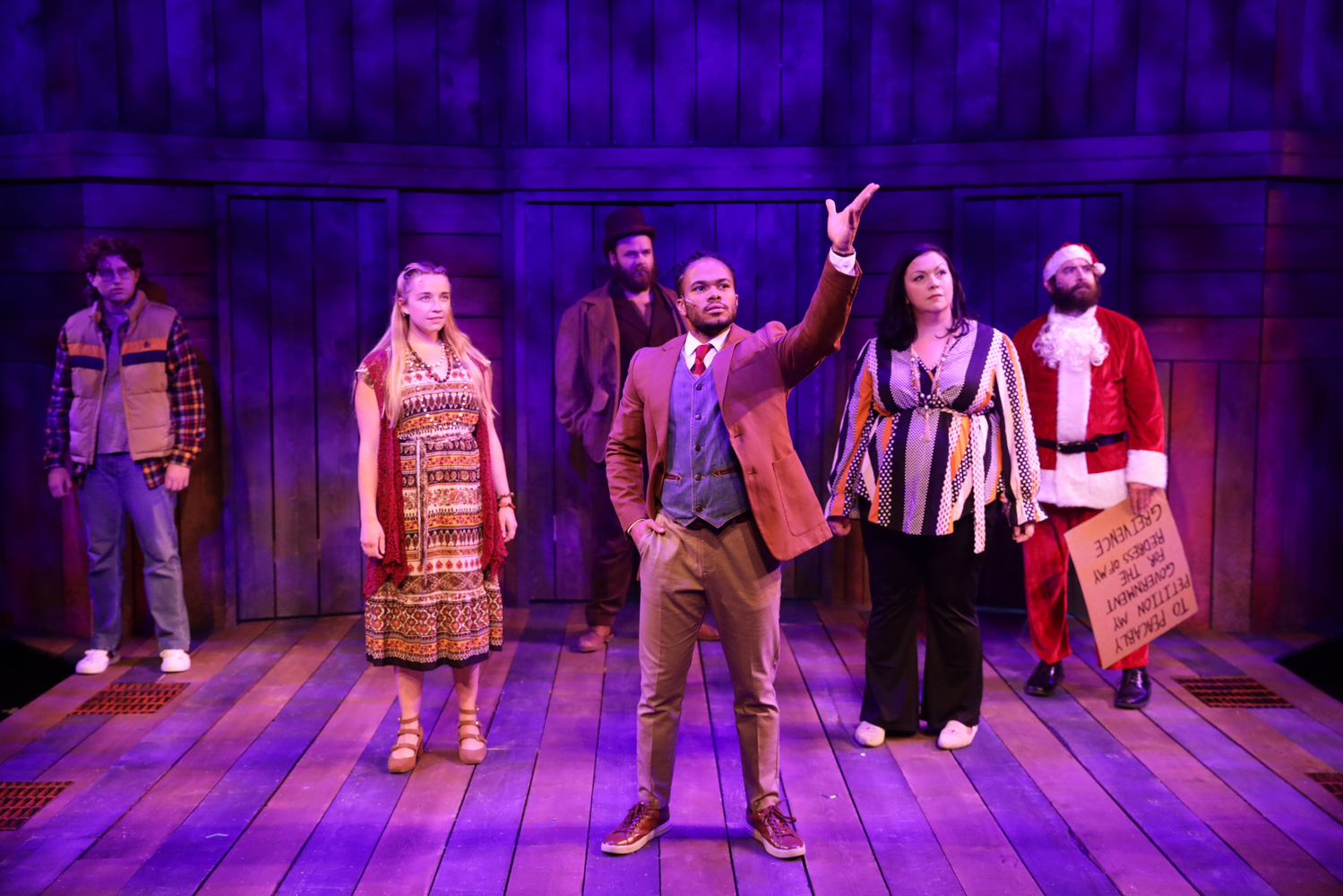 Jacob Thomas Less, Lisa Kate Joyce, Daniel Forest Sullivan, Jackson Jirard, Shonna Cirone, and Phil Tayler in "Assassins" at The Lyric Stage Company of Boston