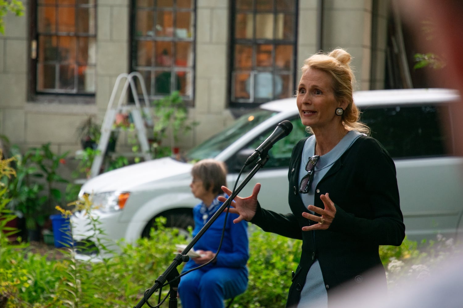 Cambridge City Council candidate Carrie E. Pasquarello speaks at a celebration for candidates endorsed by the Cambridge Citizens Coalition Sunday.