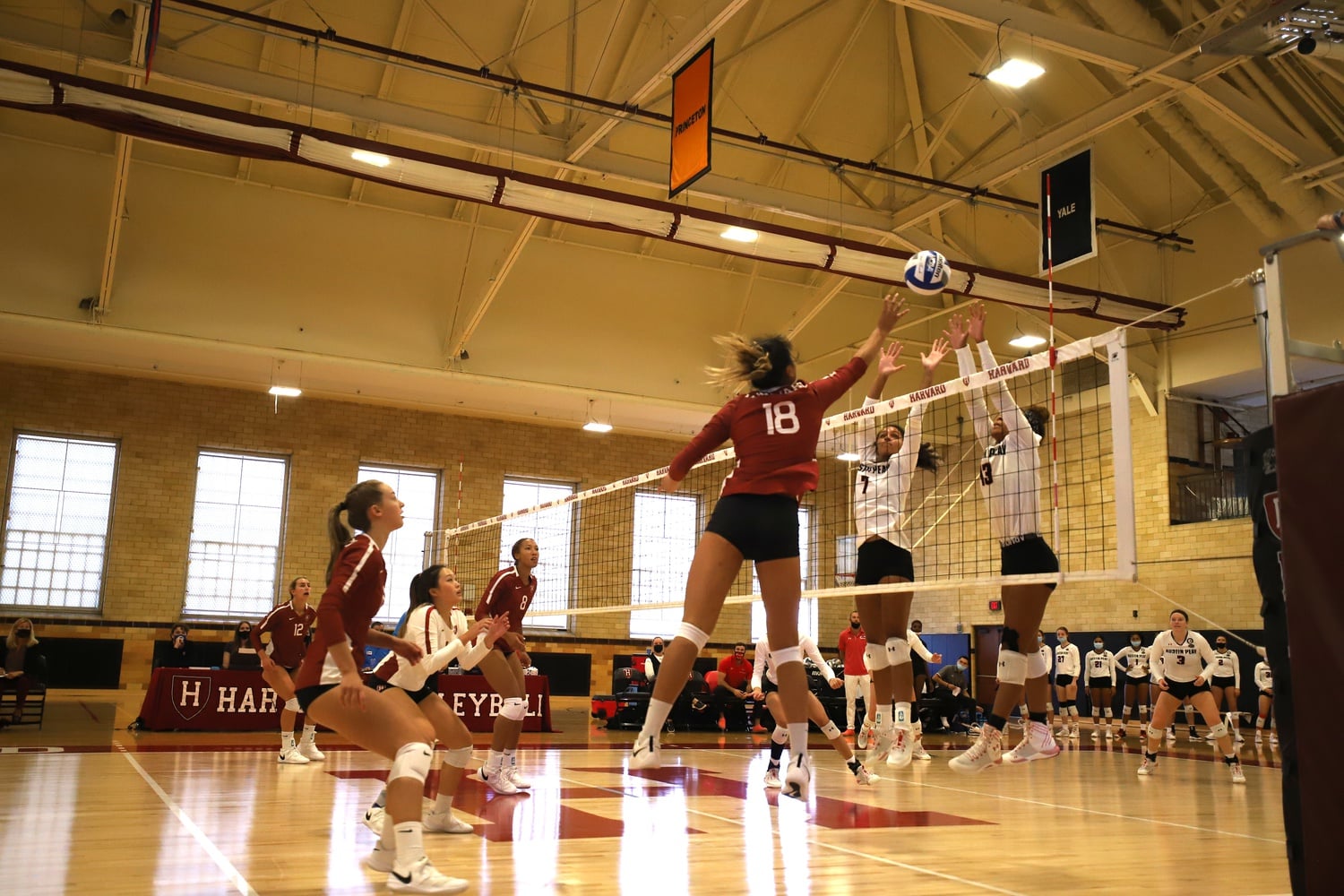 Back in 2021, then-sophomore setter/hitter Ashley Wang strikes the ball in Harvard's matchup against Austin Peay, where the Crimson lost 3-0.