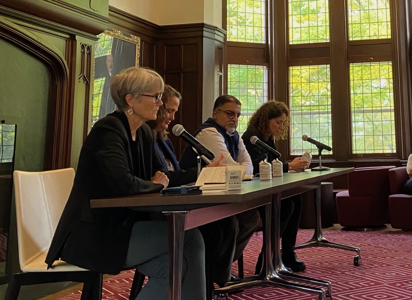 Three members of the Harvard Divinity School’s Religion and Public Life program and Mae Elise Cannon, the executive director of Churches for Middle East Peace, discussed the religious context of the Israel-Gaza war during a panel on Wednesday.