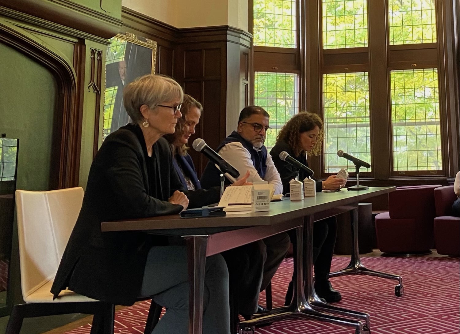Three members of the Harvard Divinity School’s Religion and Public Life program and Mae Elise Cannon, the executive director of Churches for Middle East Peace, discussed the religious context of the Israel-Gaza war during a panel on Wednesday.