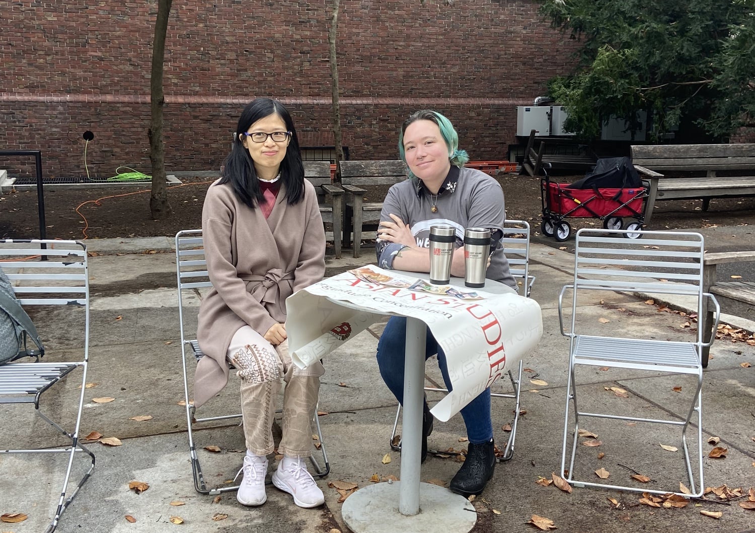 East Asian Studies Assistant Director of Undergraduate Studies Amy Zhang, left, and East Asian Studies Undergraduate Program Coordinator Naia Poyer attended Concentration Declaration Day to speak with students interested in their department.