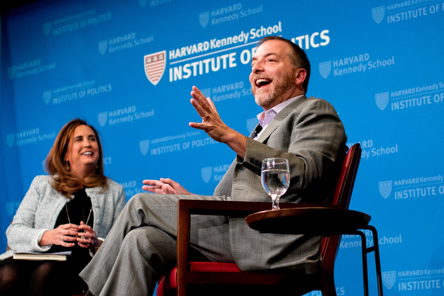 Chuck Todd speaks at a Harvard Institute of Politics forum Wednesday, discussing the upcoming 2024 U.S. presidential election.