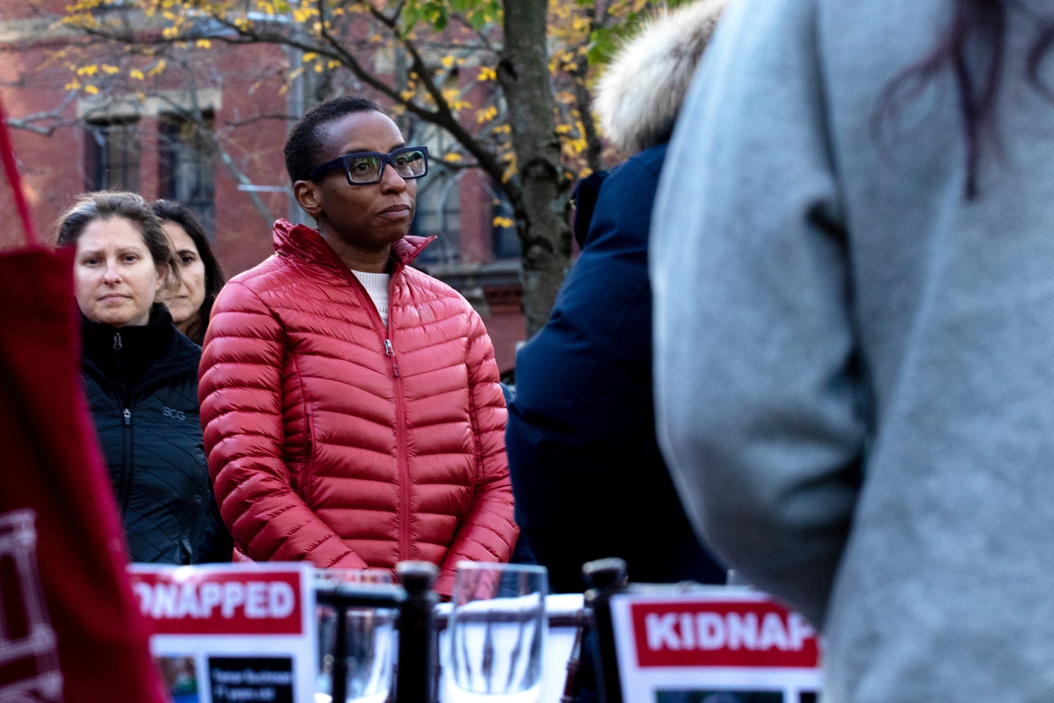 University President Claudine Gay attended a gathering at a Shabbat table installed by students from Chabad and Hillel Friday afternoon.