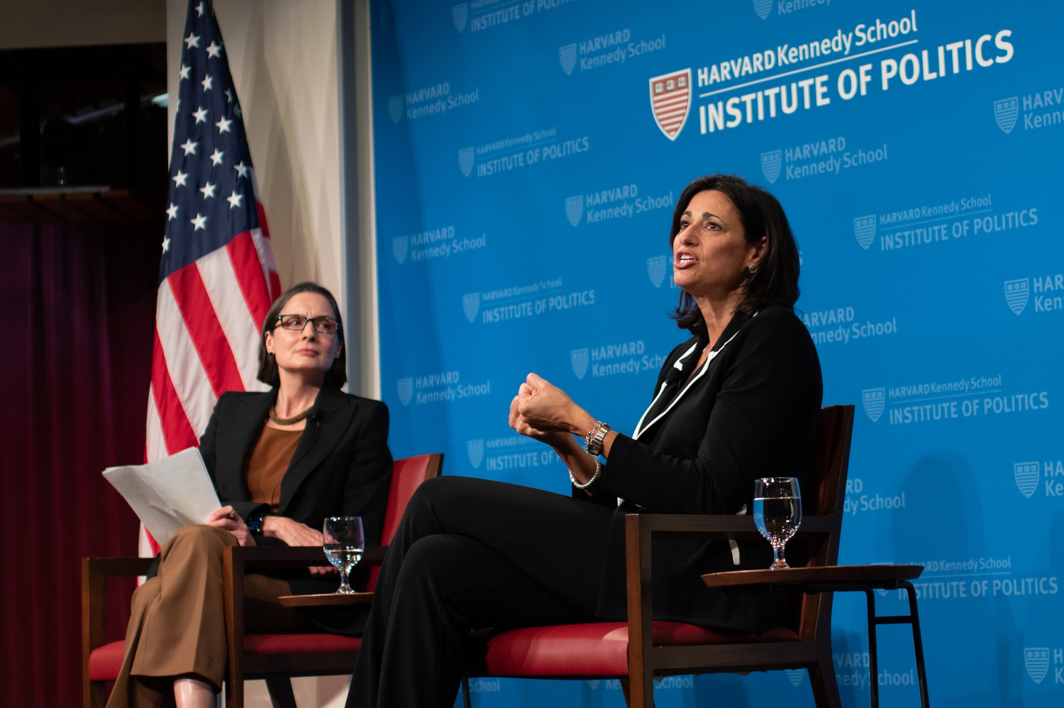 Former Centers for Disease Control and Prevention Director Rochelle P. Walensky, right, spoke at the Institute of Politics Wednesday.