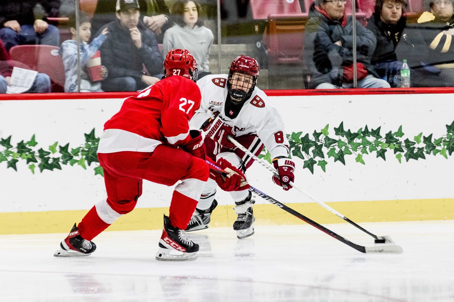 Then-sophomore forward Alex Gaffney makes a move around the Cornell defense at home on January 28.