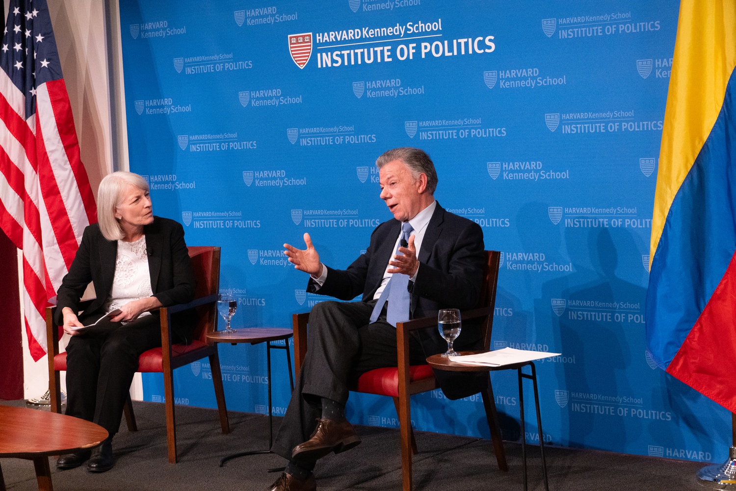 Juan Manuel Santos, the 32nd president of Colombia, speaks on human rights at the Harvard Institute of Politics' JFK Jr. Forum.