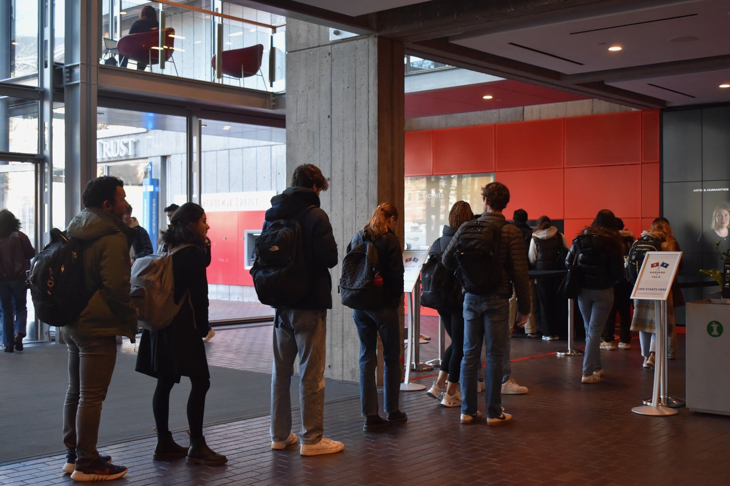 Students line up to buy Harvard-Yale tickets at Smith Campus Center.