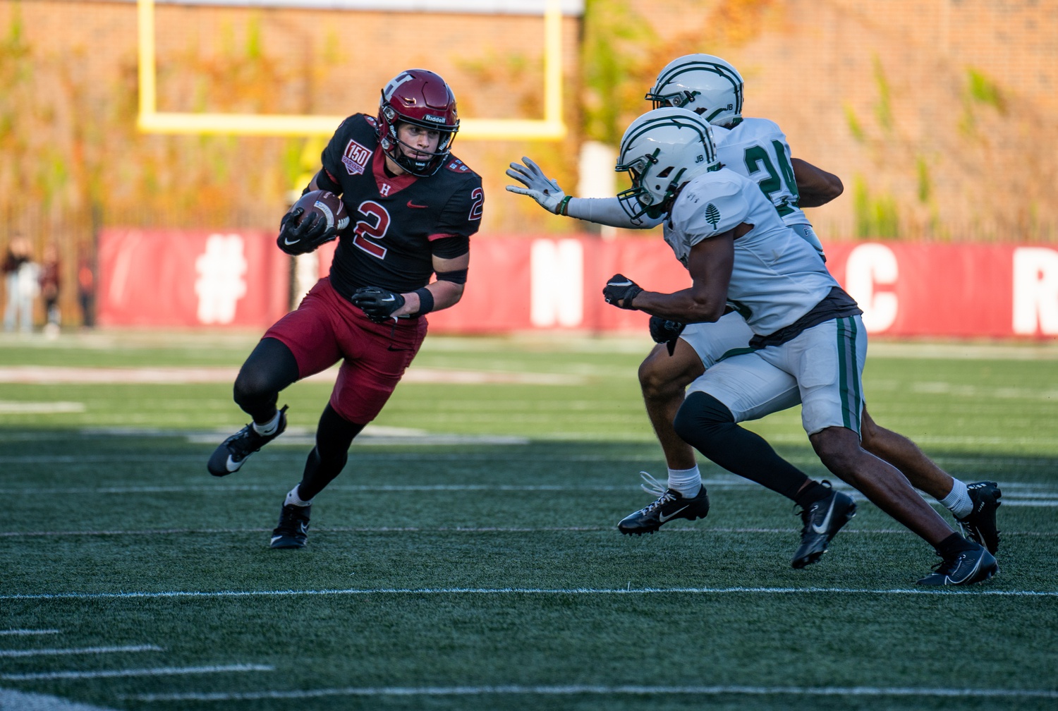 Barkate drives the ball past Dartmouth's defense in the Crimson's 17-9 defeat of the Big Green on Oct. 28, 2023.