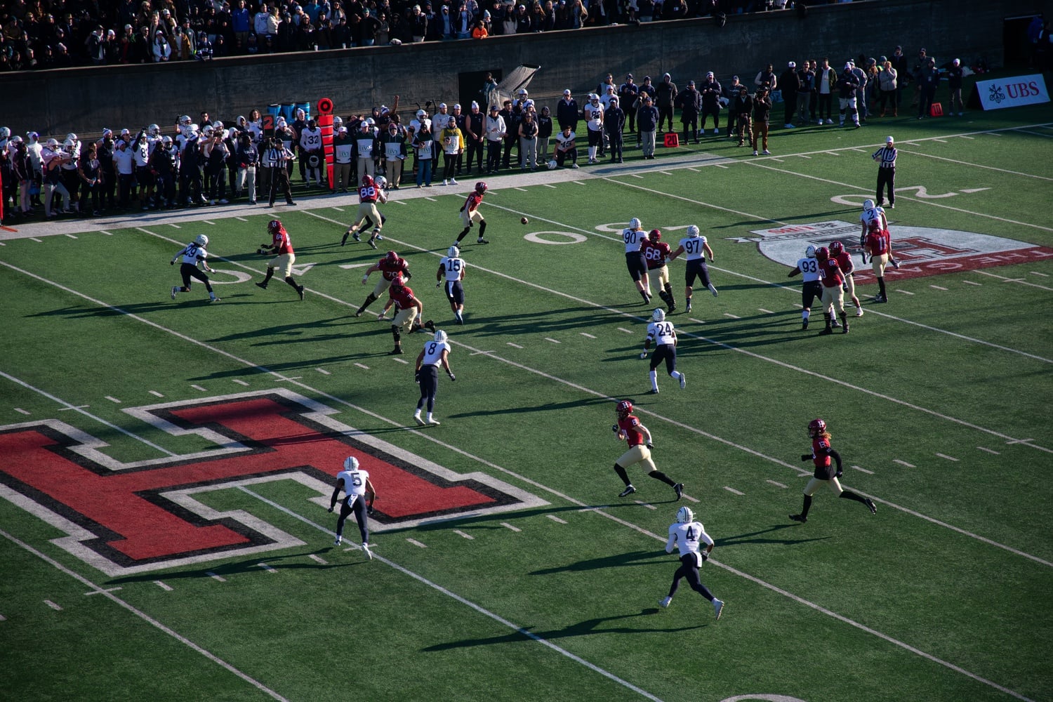 The Harvard and Yale football teams compete in the 138th playing of The Game on Nov. 19, 2022 in historic Harvard Stadium.