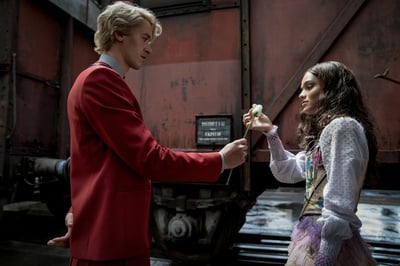 Cover image for Still of Tom Blyth and Rachel Zegler in "The Hunger Games: The Ballad of Songbirds and Snakes."