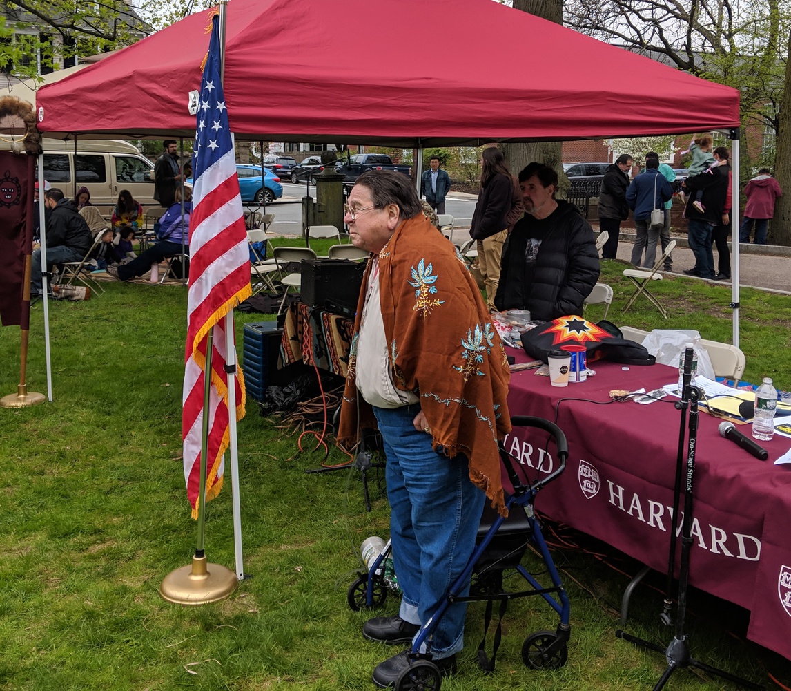 Wayne Newell addressing students at the 2018 HUNAP annual Powwow. When he was admitted to the GSE through the AIP, he did not have a bachelor’s degree. “I stayed up all night — and I get emotional to think about this part — and opened my heart to whatever needed to be written on that paper,” Newell said. “And I just wrote and wrote and wrote.”