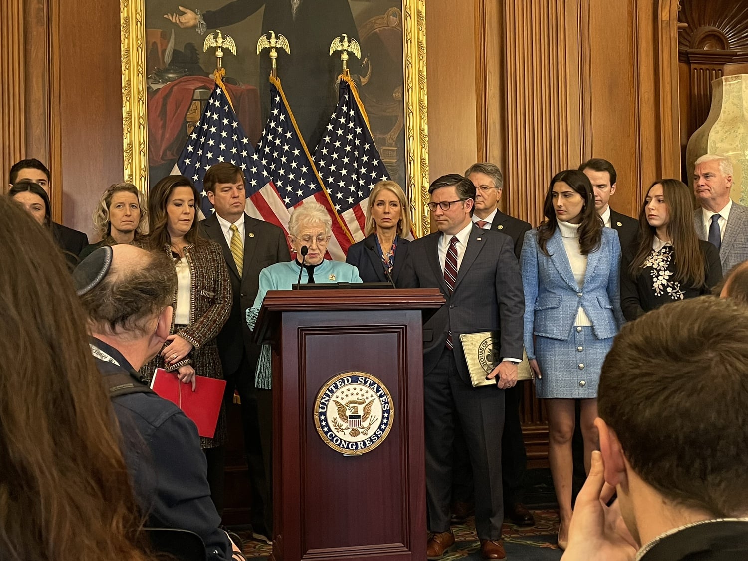 Committee on Education and the Workforce Chair Rep. Virginia Foxx (R-N.C.) speaks at a House Republican leadership press conference Tuesday morning.