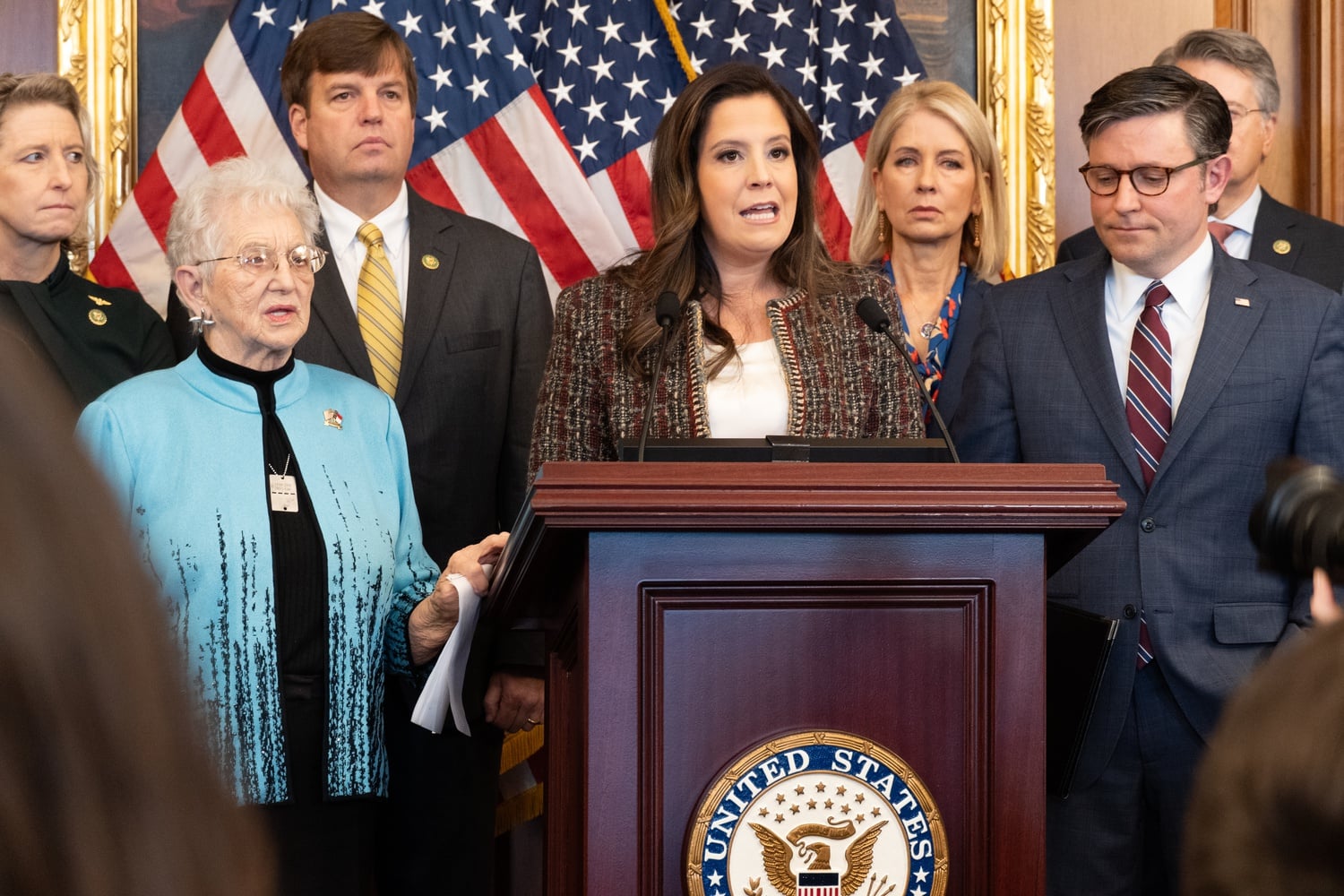 Rep. Elise M. Stefanik ’06 (R-N.Y.) called for Harvard President Claudine Gay’s resignation during a presser before and in remarks during Gay’s congressional testimony.