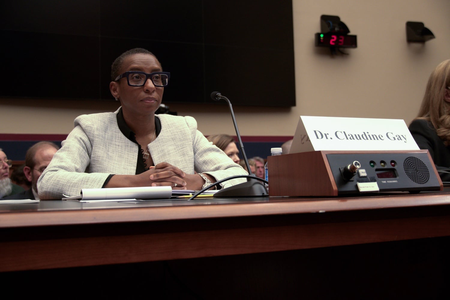 Former President Claudine Gay testifies before Congress in December. Gay's resignation show's that Harvard's next president will continue to faced attacks from Washington no matter who wins the White House.