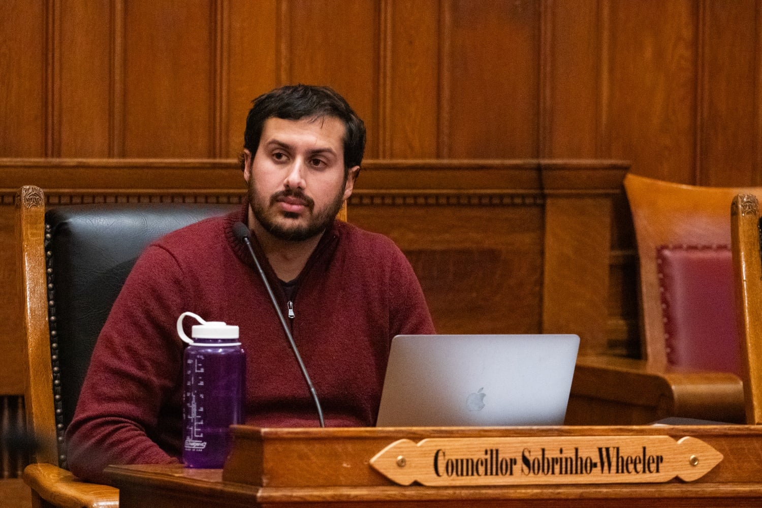 Cambridge City Councilor Jivan Sobrinho-Wheeler at a meeting in Sullivan Chamber last year.