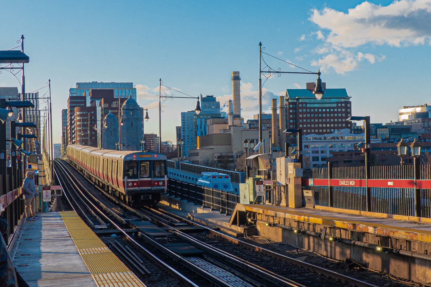 Boston's skyline from the Charles/MGH T station.