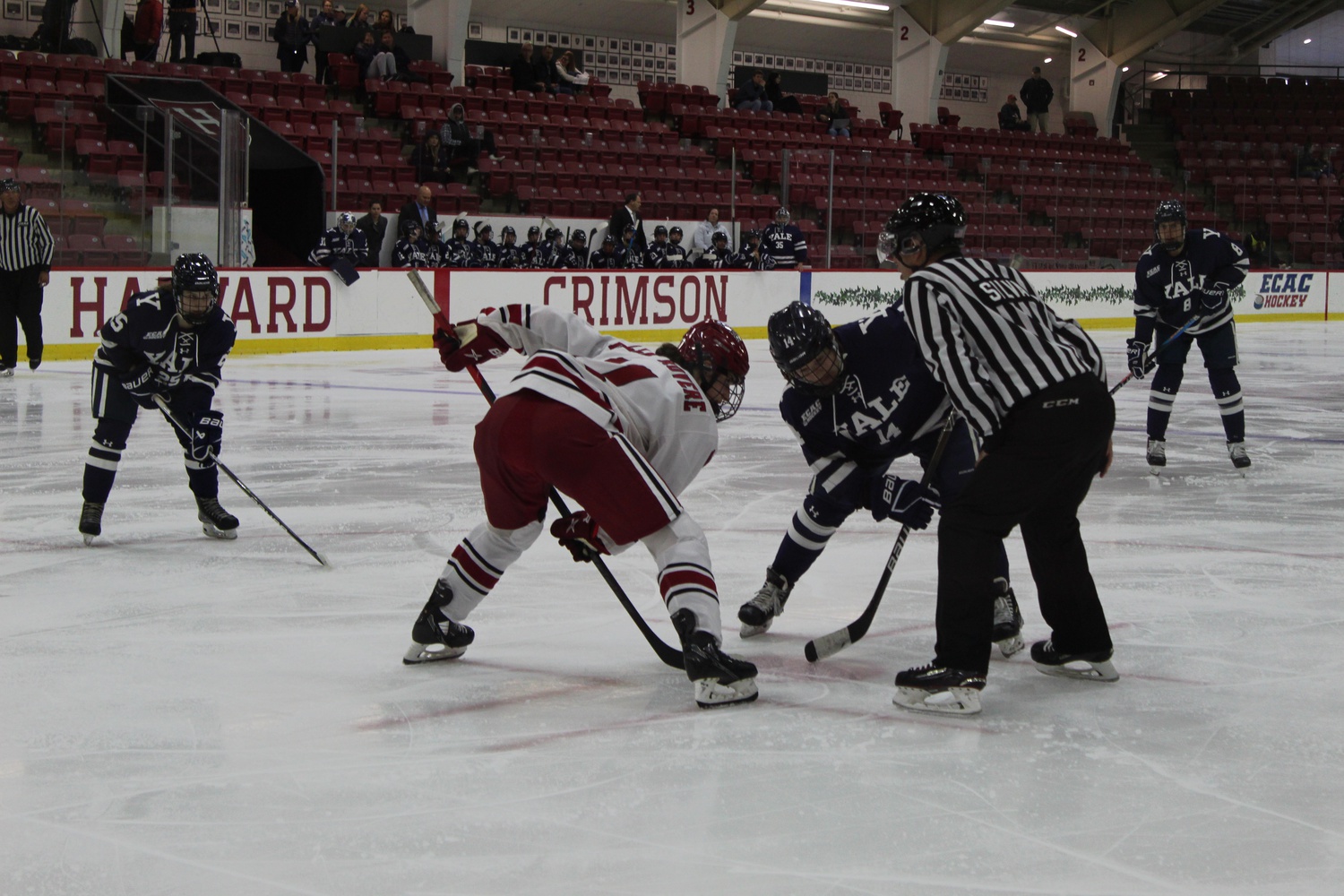 The Crimson facing off against Yale. Harvard will play BU in the Beanpot semifinals Tuesday.