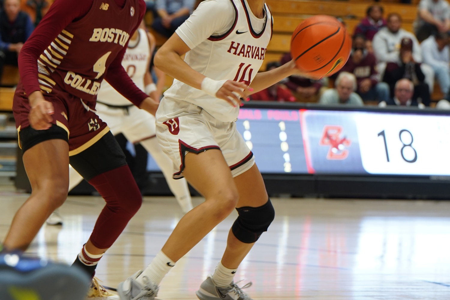 Junior Harmoni Turner (pictured) dribbles the basketball in a game against Boston College.