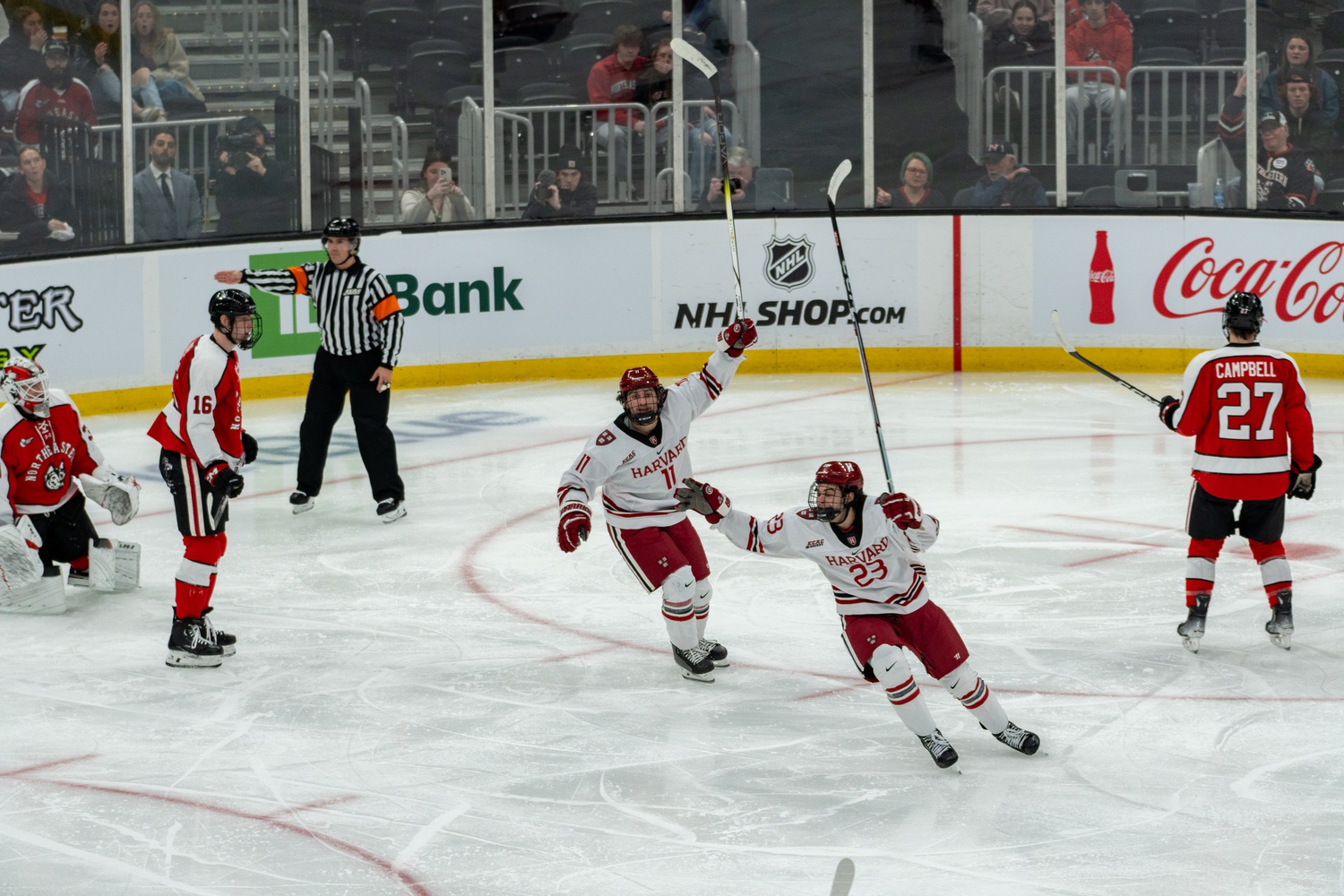 The Harvard men's ice hockey team lost the 2024 Beanpot semifinal to Northeastern in an overtime heartbreaker.