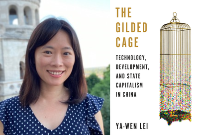 Cover image for Ya-Wen Lei headshot and "The Gilded Cage" cover