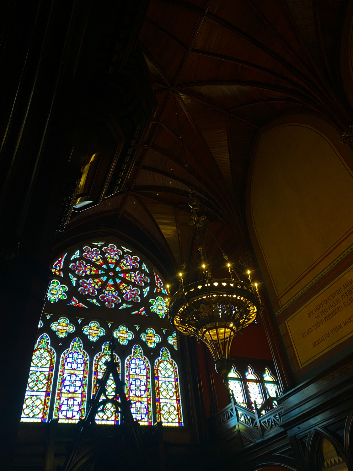 "The Virtues Window" by Donald MacDonald in Memorial Hall at Harvard University.