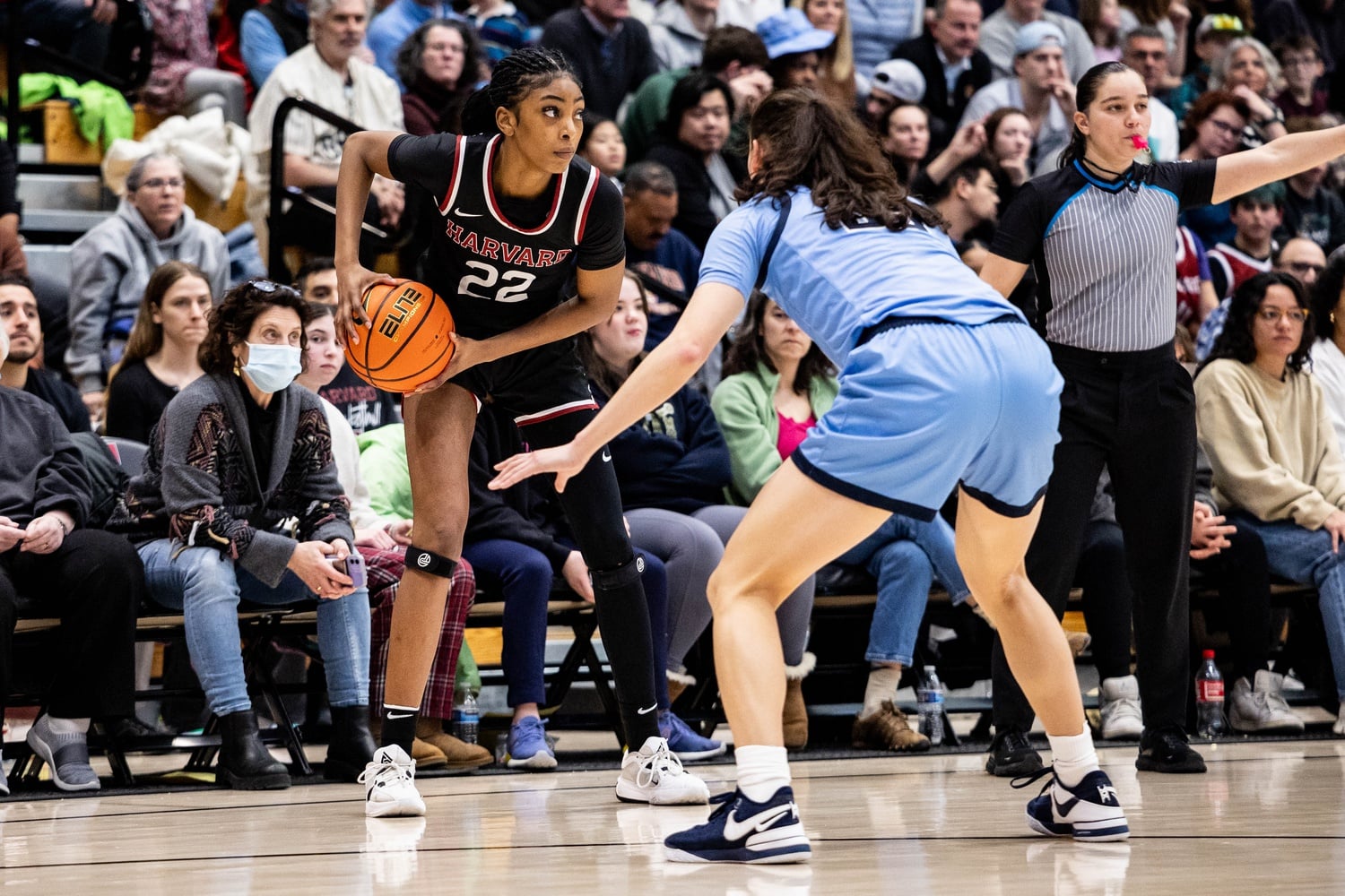 Junior Saniyah Glenn-Bello playing for the Crimson. Harvard came up short in its Saturday game against Princeton.