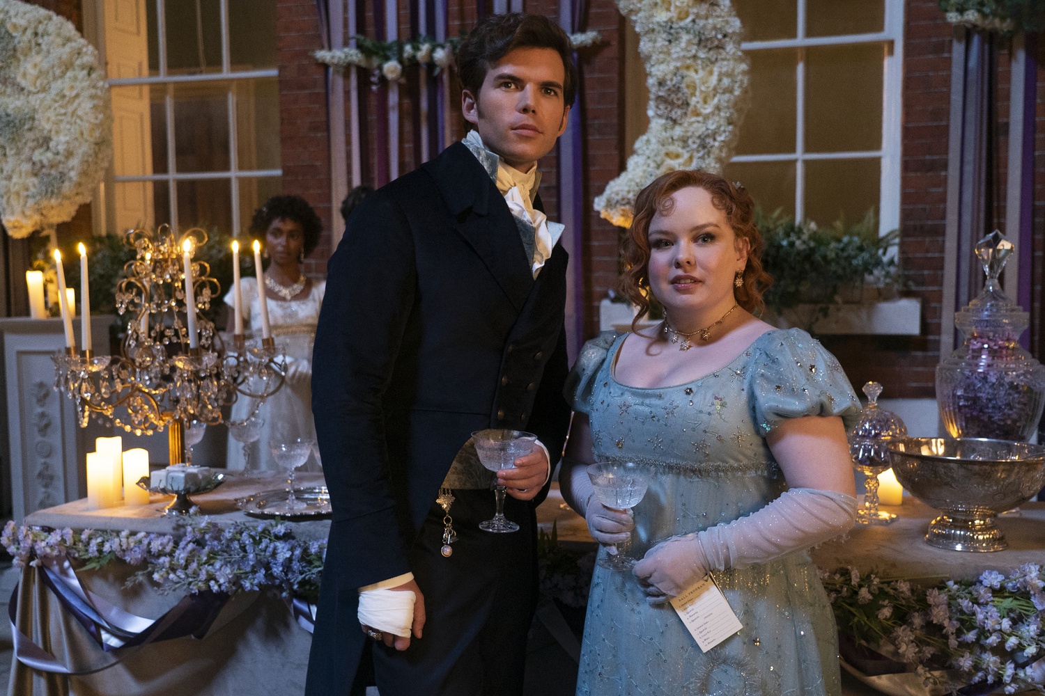 Luke Newton and Nicola Coughlan in season three of 'Bridgerton.'