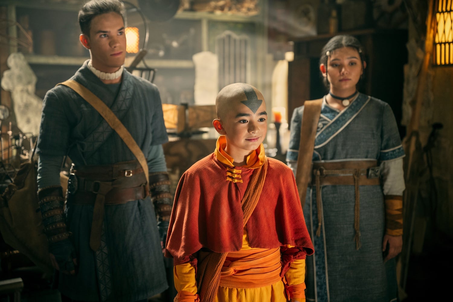 Ian Ousley, Gordon Cormier, and Kiawentiio Tarbell in season 1 of "Avatar: The Last Airbender."