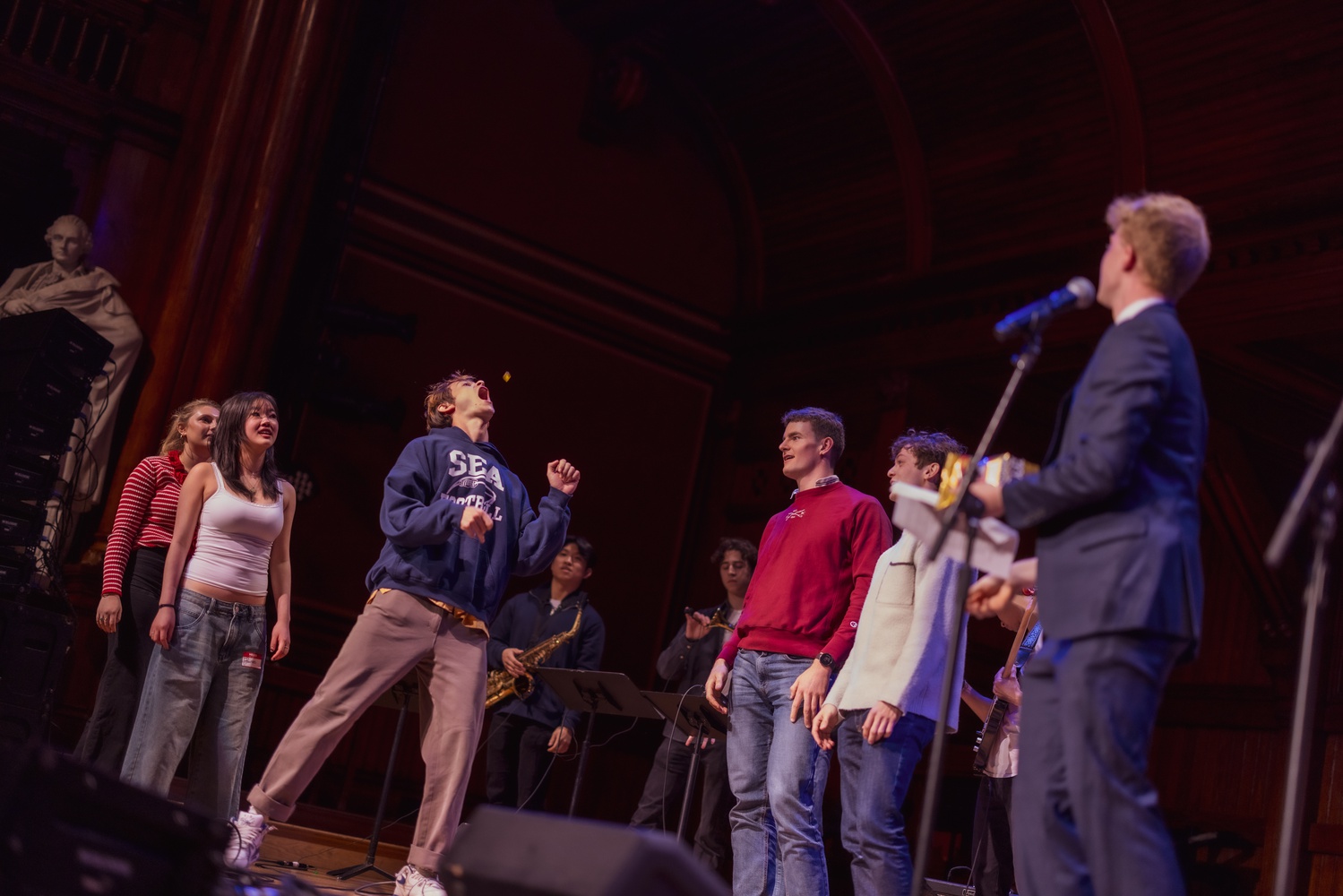 Transitions between musical acts included a gummy bear-catching competition.
