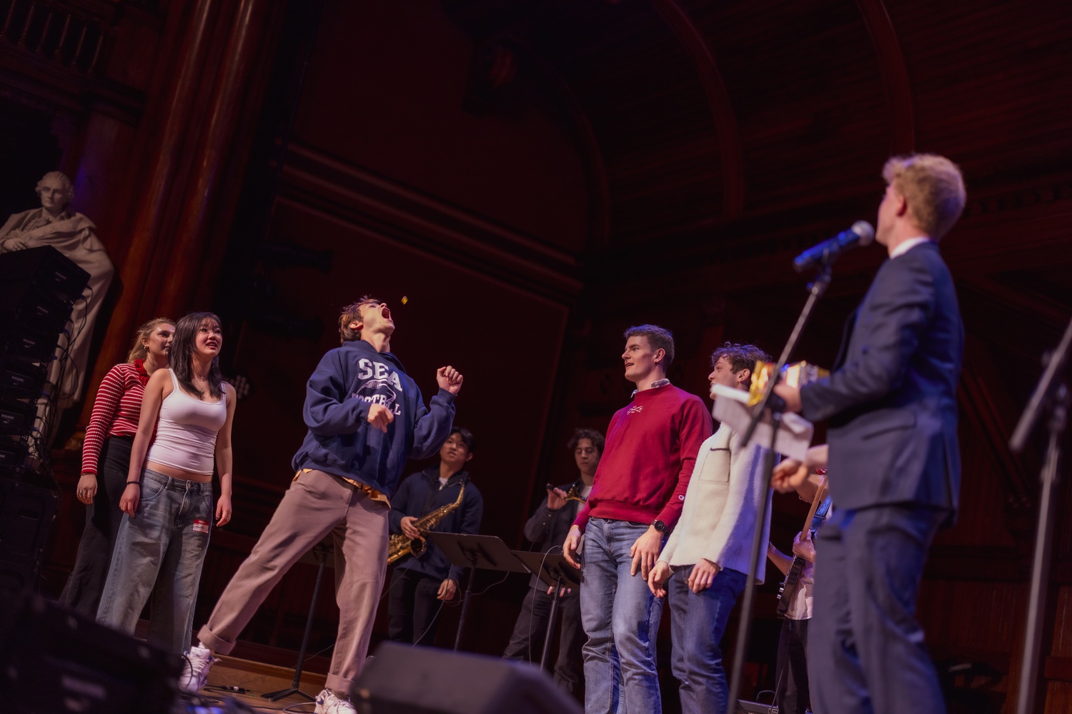 Transitions between musical acts included a gummy bear-catching competition.