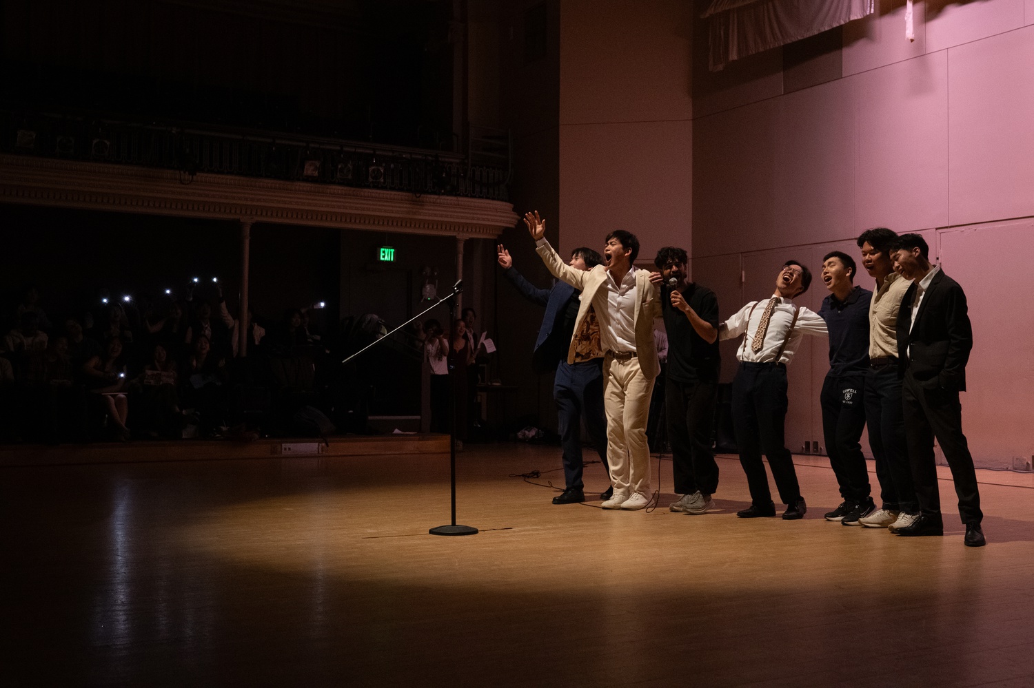Contestants gather to sing along to John Denver's "Take Me Home, Country Roads" during the Mr. Asian Sensation pageant. Matthew M. Vu '27 took home the title of 2024 Mr. Asian Sensation.