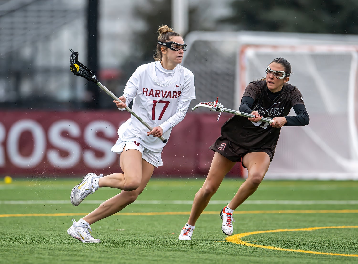Callie Hem works against her Brown defender during a tight matchup.