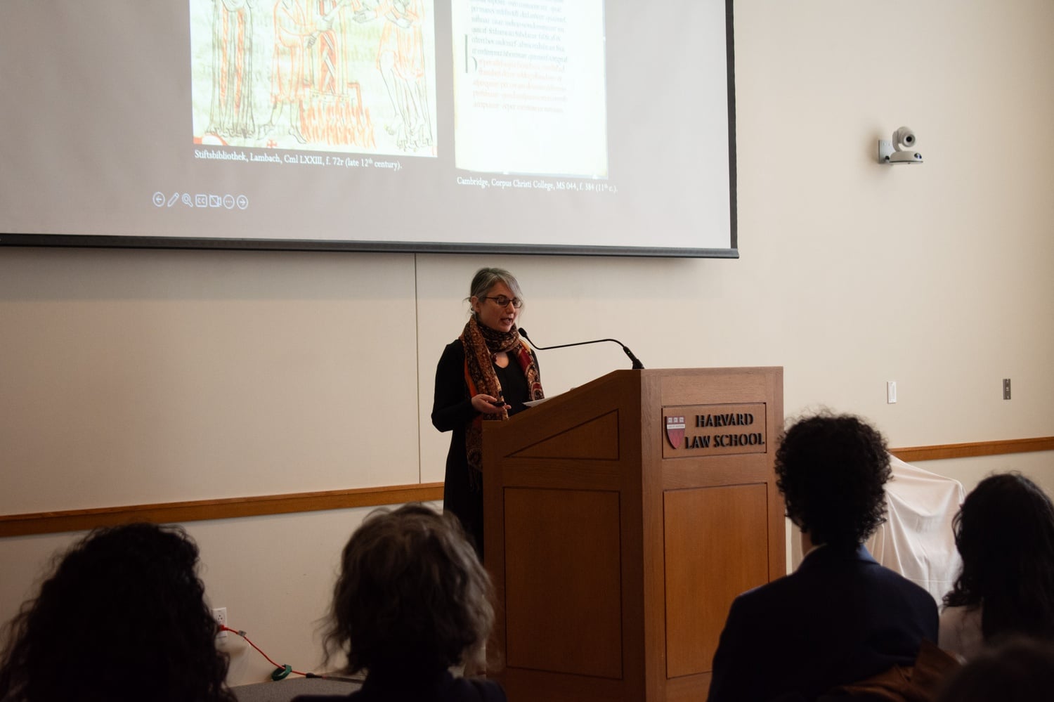 Elizabeth P. Kamali '97 speaks at Harvard Law School on felony and the holy face. Kamali was recently appointed the Austin Wakeman Scott Professor of Law