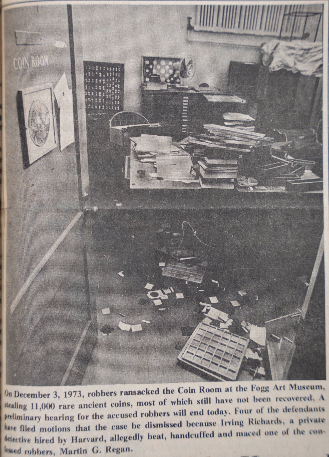 The front page of The Harvard Crimson on Dec. 8, 1973, featuring an article about the theft.