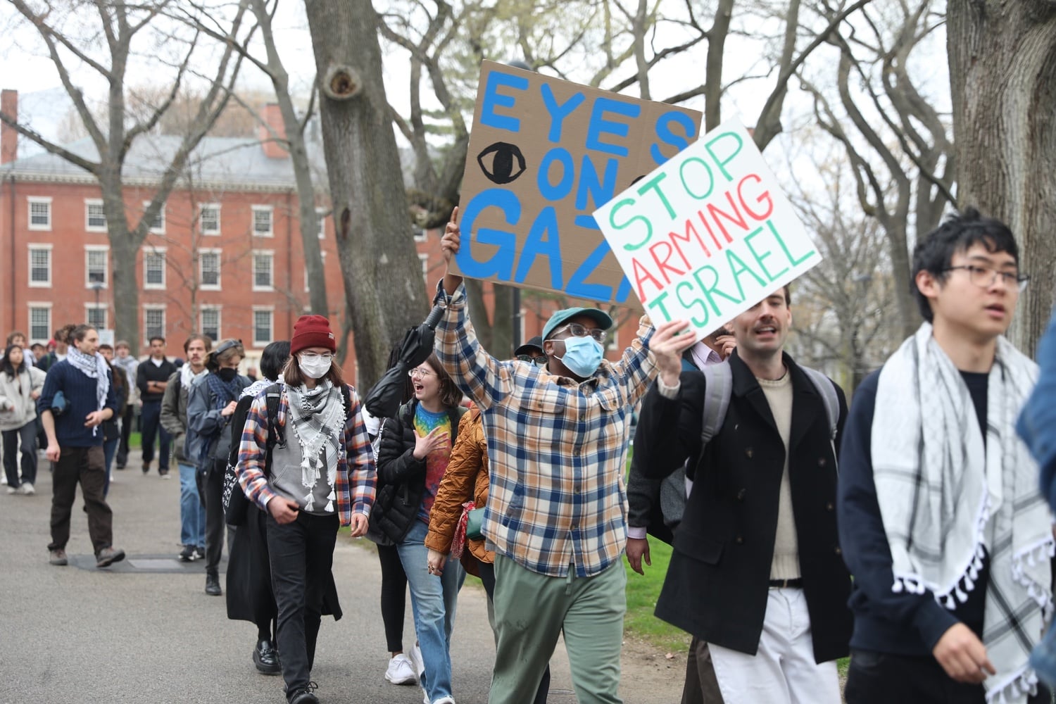 Pro-Palestine protesters march through the Yard before the encampment began on Wednesday.