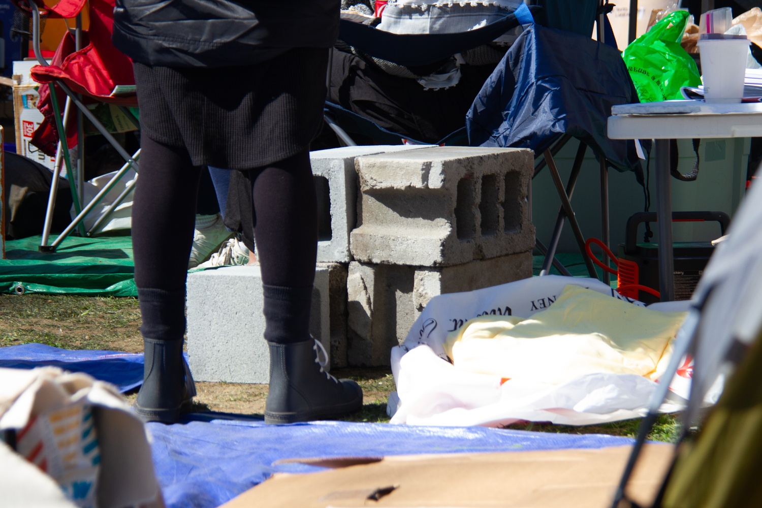 Protesters brought cinder blocks into the encampment.