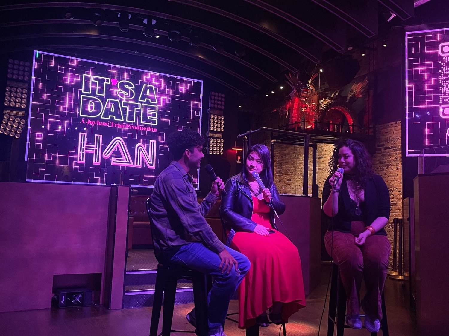 Jaylene Tran and the contestants of "It's a Date," a comedy show slash matchmaking event.