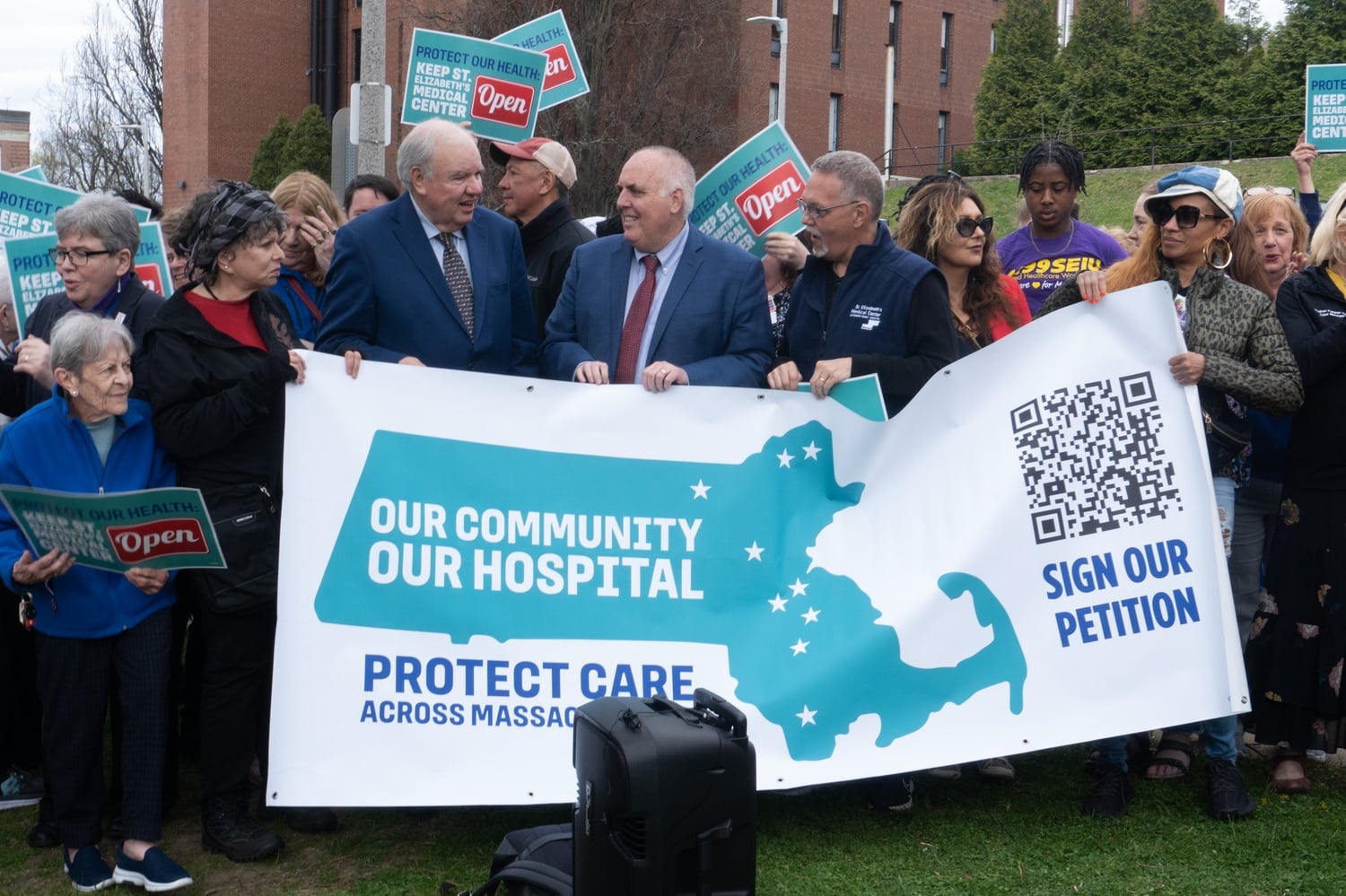 Politicians and St. Elizabeth's Medical Center affiliates rallied in April to keep the hospital open. On Wednesday, a judge will rule on whether to approve the sale of the hospital to Boston Medical Center.
