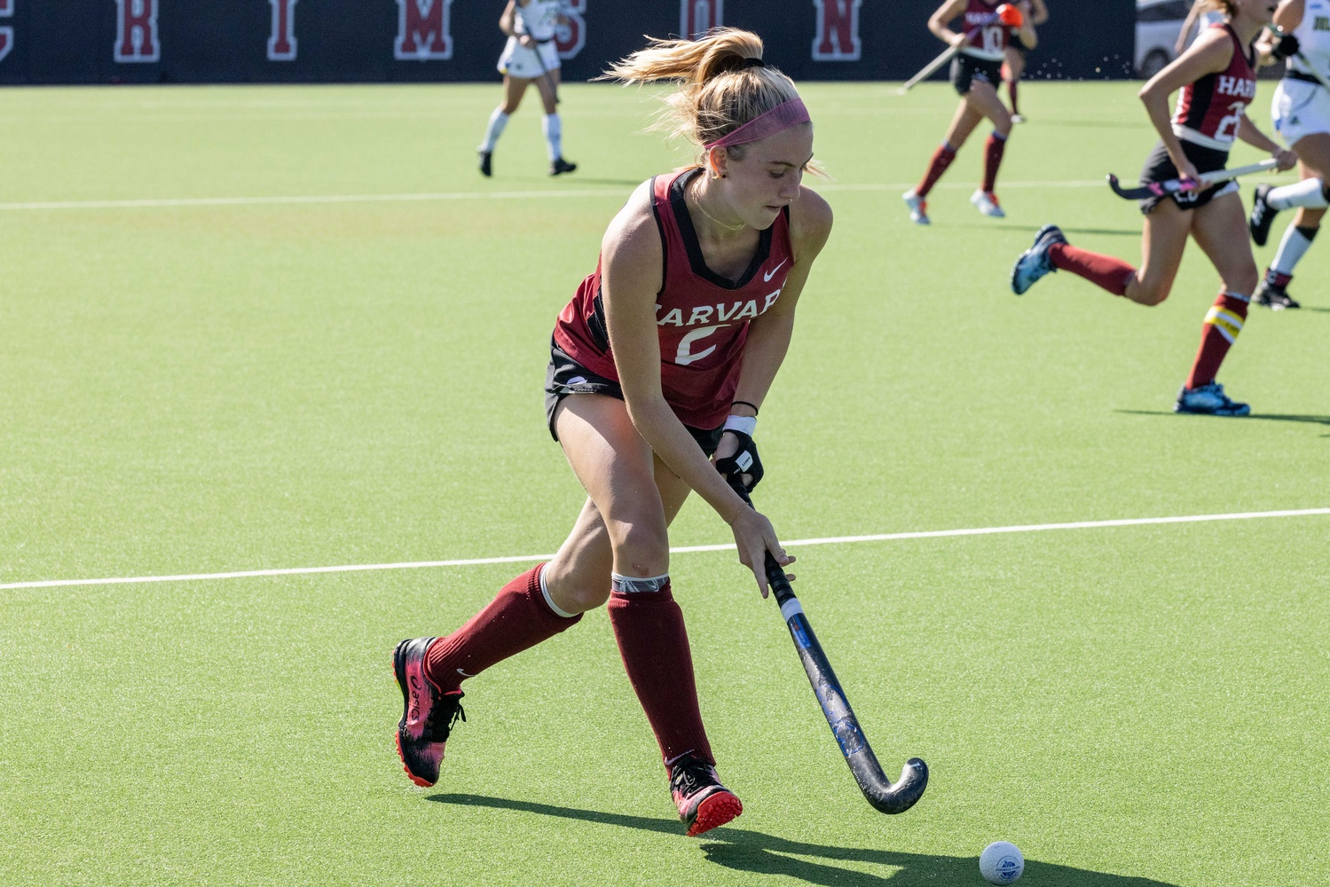 Senior Avery Donahue gathers the ball in a game against Delaware.