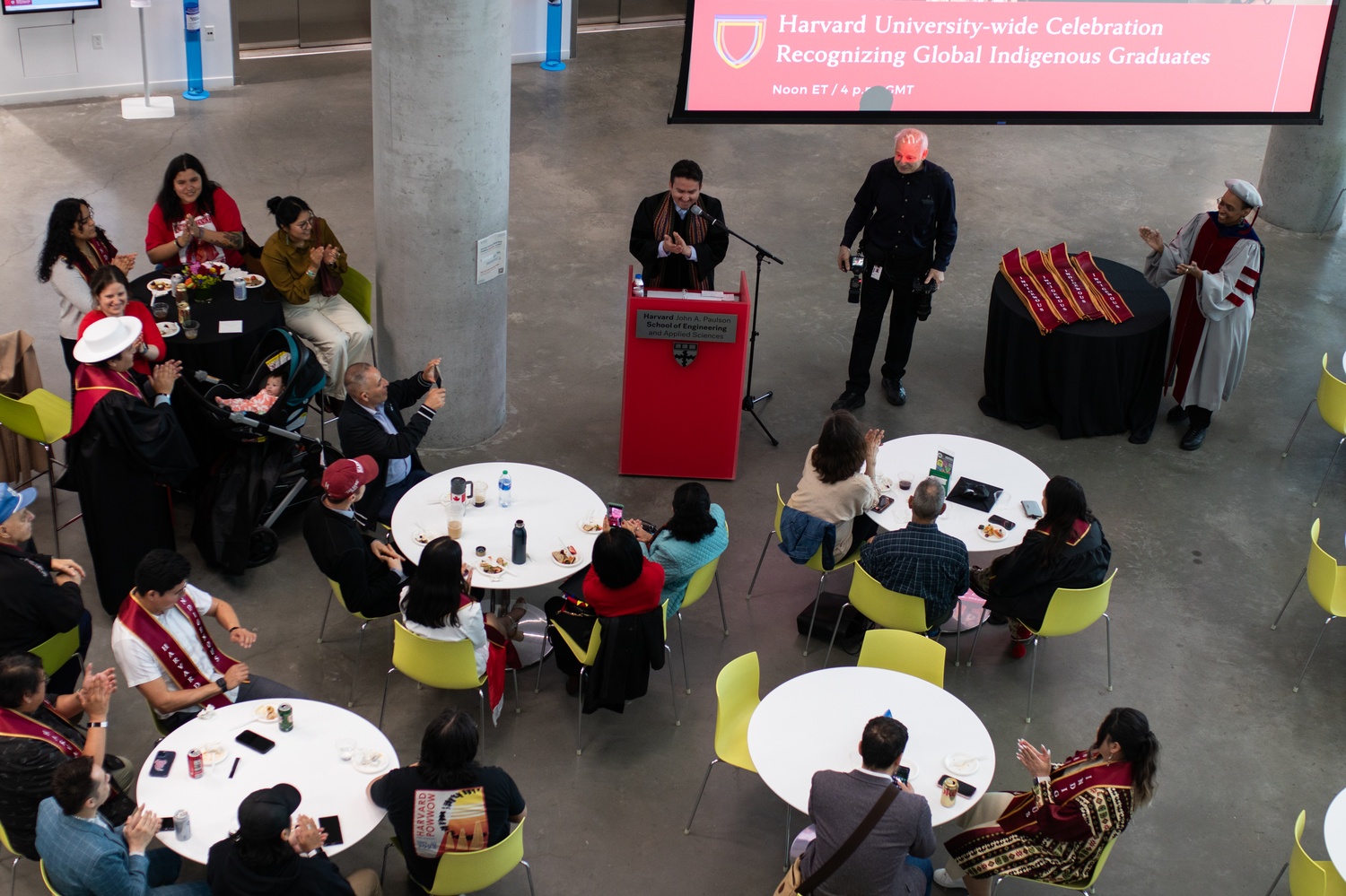 Students, family, and Harvard affiliates celebrate Indigenous graduates.