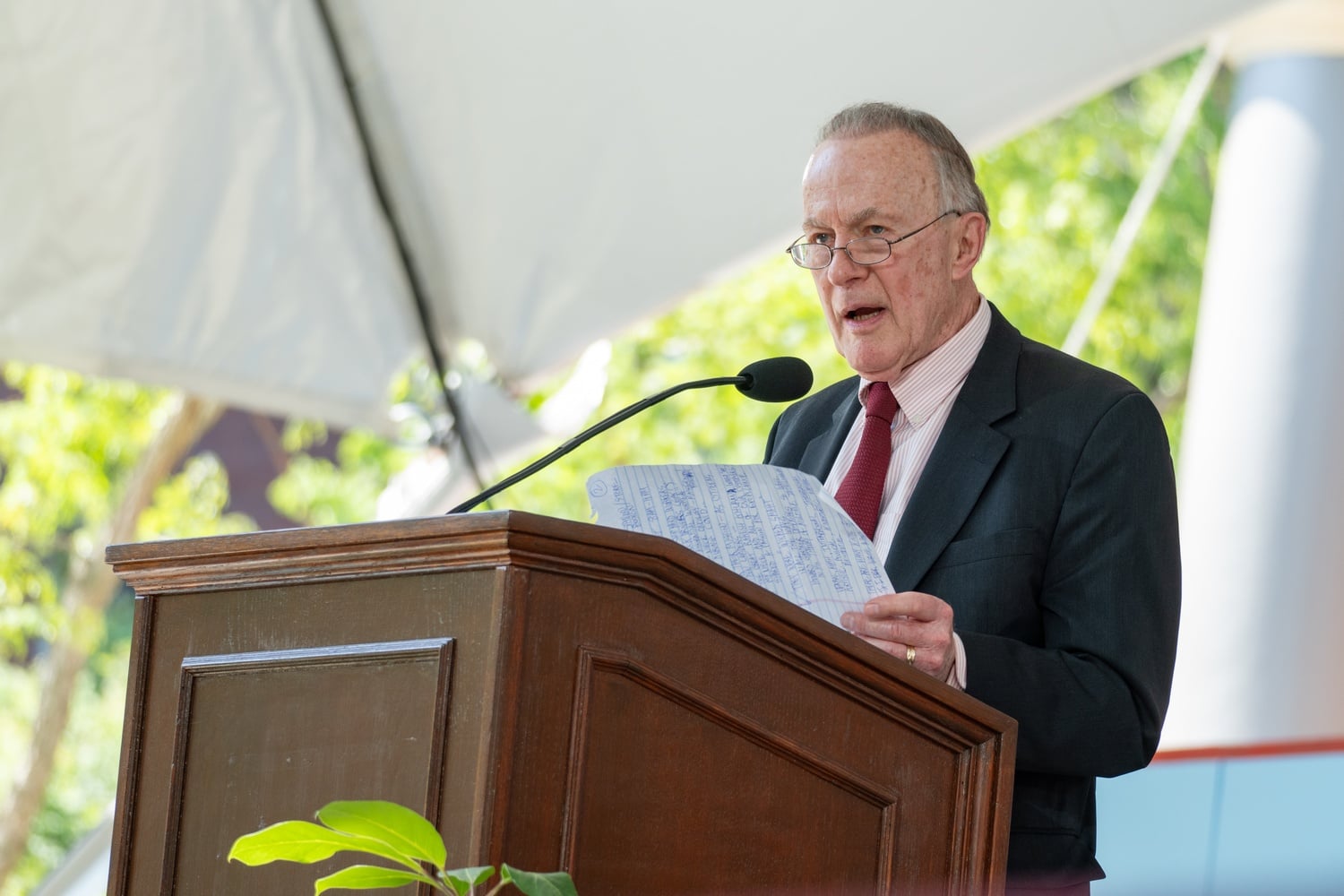 William R. Fitzsimmons, the Dean of Admissions and Financial Aid, pictured speaking in May at Class Day.