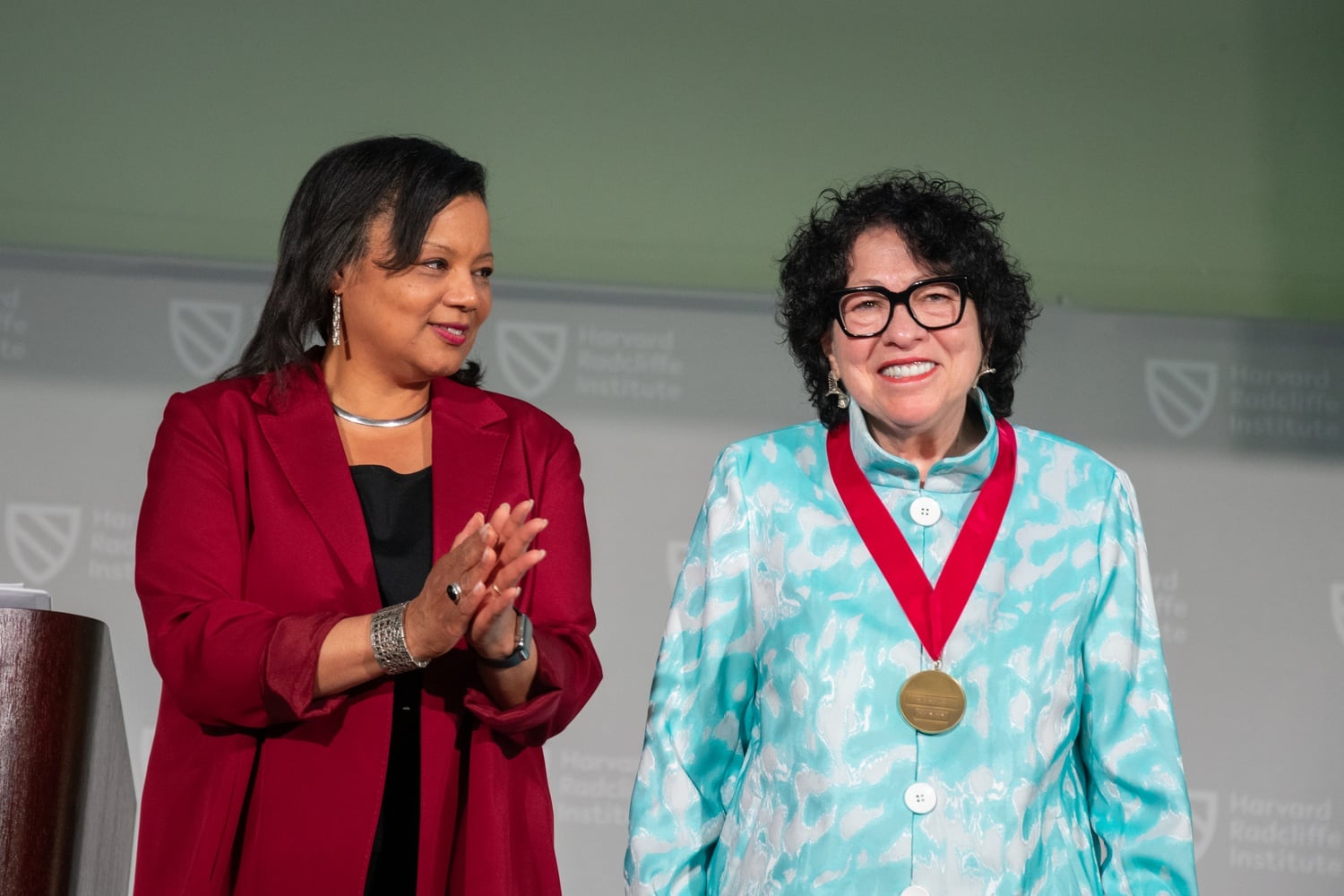Radcliffe Institute Dean Tomiko Brown-Nagin awards Supreme Court Justice Sonia M. Sotomayor the 2024 Radcliffe Medal at a ceremony on Friday.