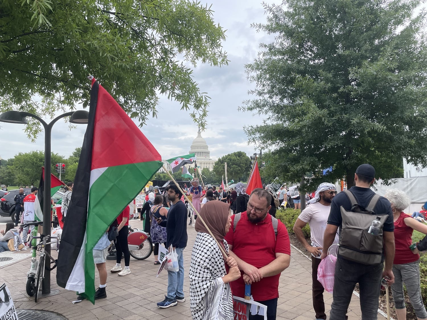 Large-scale protests took place outside the Capitol Wednesday, where Israeli Prime Minister Benjamin Netanyahu took aim at Harvard administrators in his address to Congress.