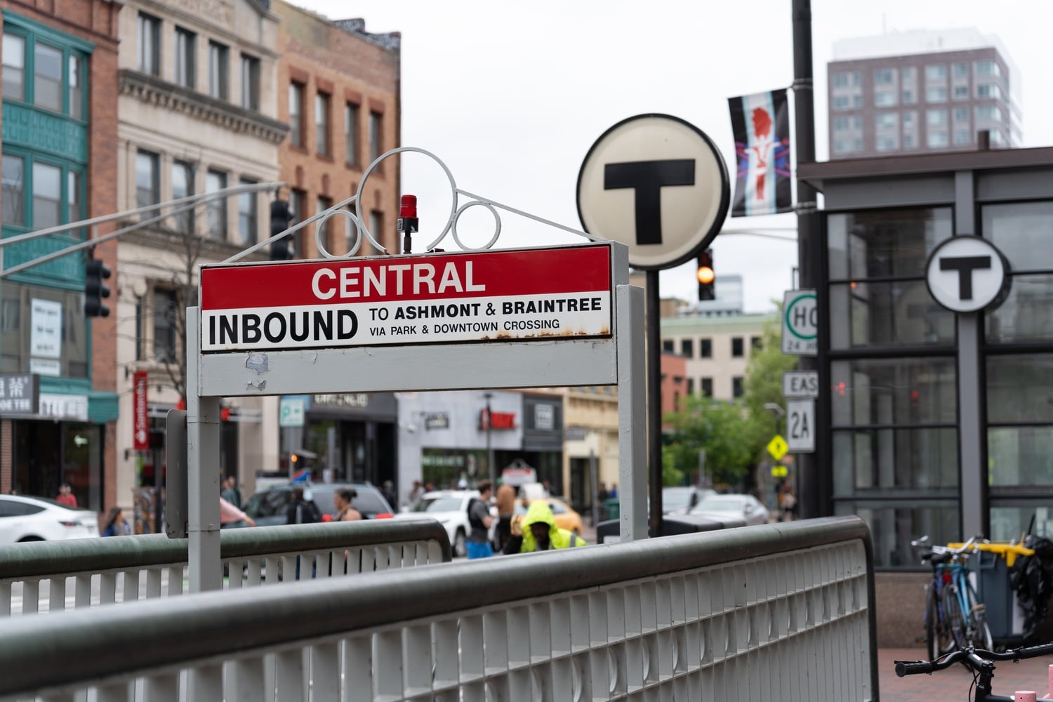 The Central Square MBTA station in August 2024. Last month, the Cambridge Police Department installed six surveillance cameras on a five-block stretch of Massachusetts Avenue near the station.