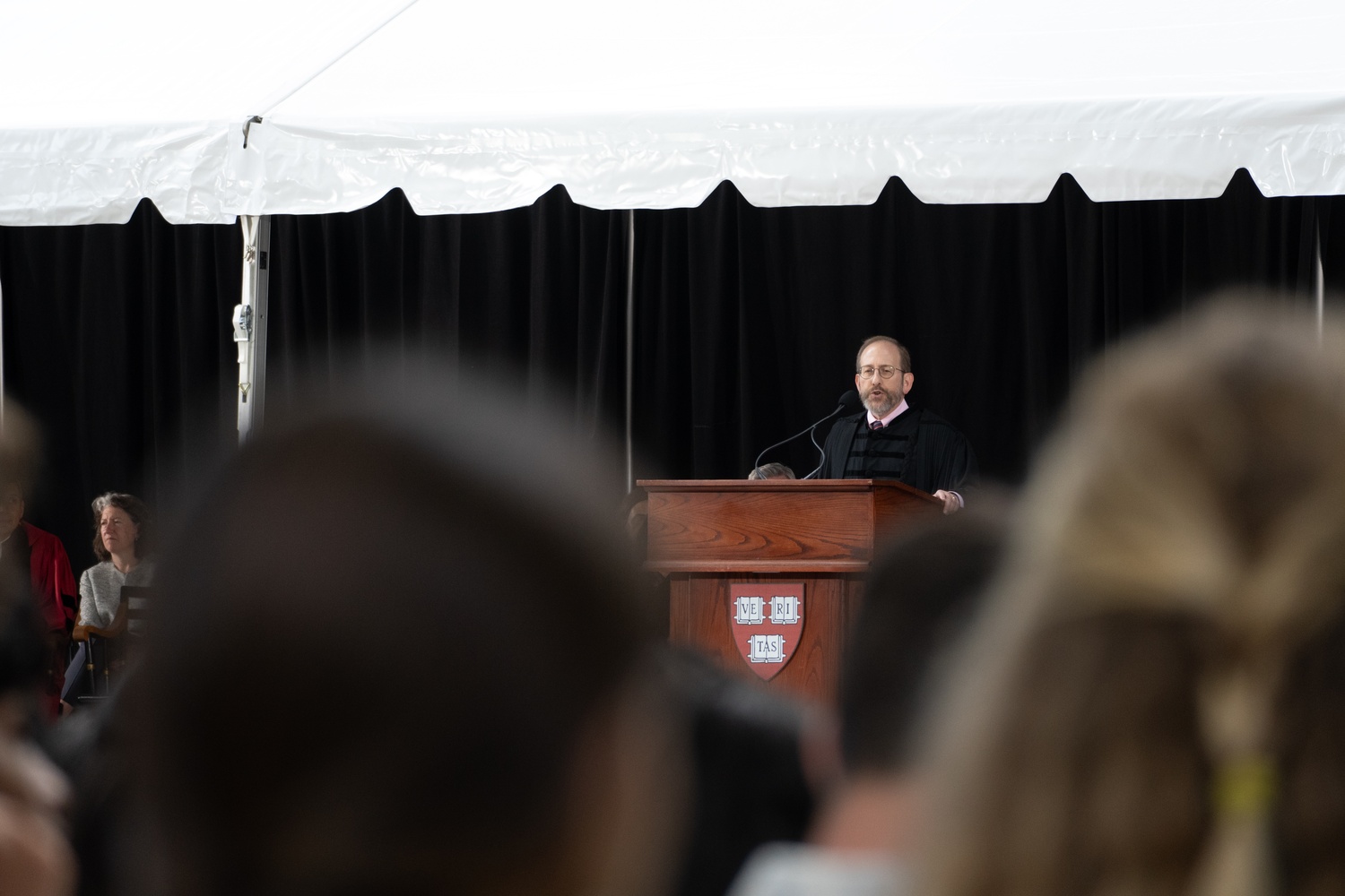 University President Alan M. Garber '76 addresses students at the Class of 2028 Convocation.